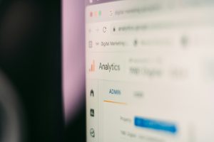 Analytics dashboard displaying digital marketing metrics, emphasizing data-driven insights for SEO and social media strategies.