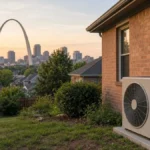 Residential air conditioning unit outside a St. Louis home