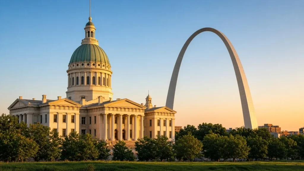 The Old Courthouse and Gateway Arch in downtown St. Louis