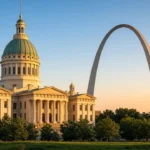 The Old Courthouse and Gateway Arch in downtown St. Louis