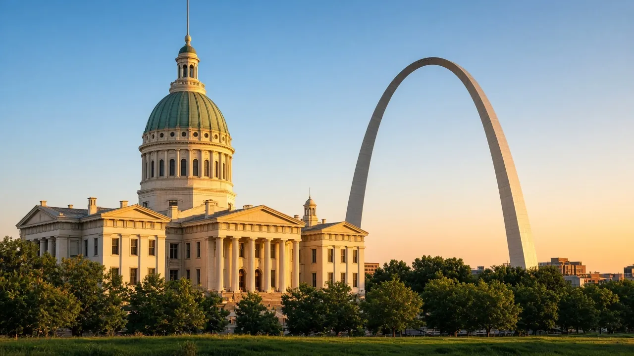 The Old Courthouse and Gateway Arch in downtown St. Louis