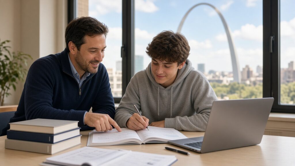 Tutor helping a student with ACT/SAT prep in St. Louis